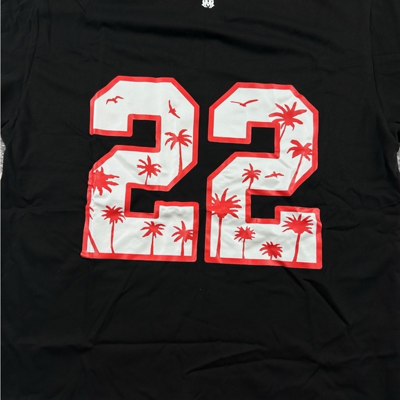 Amiri 22 Jersey Palm Tree Logo Red and Black Tee Mens Size Medium or Small - Picture 2 of 5
